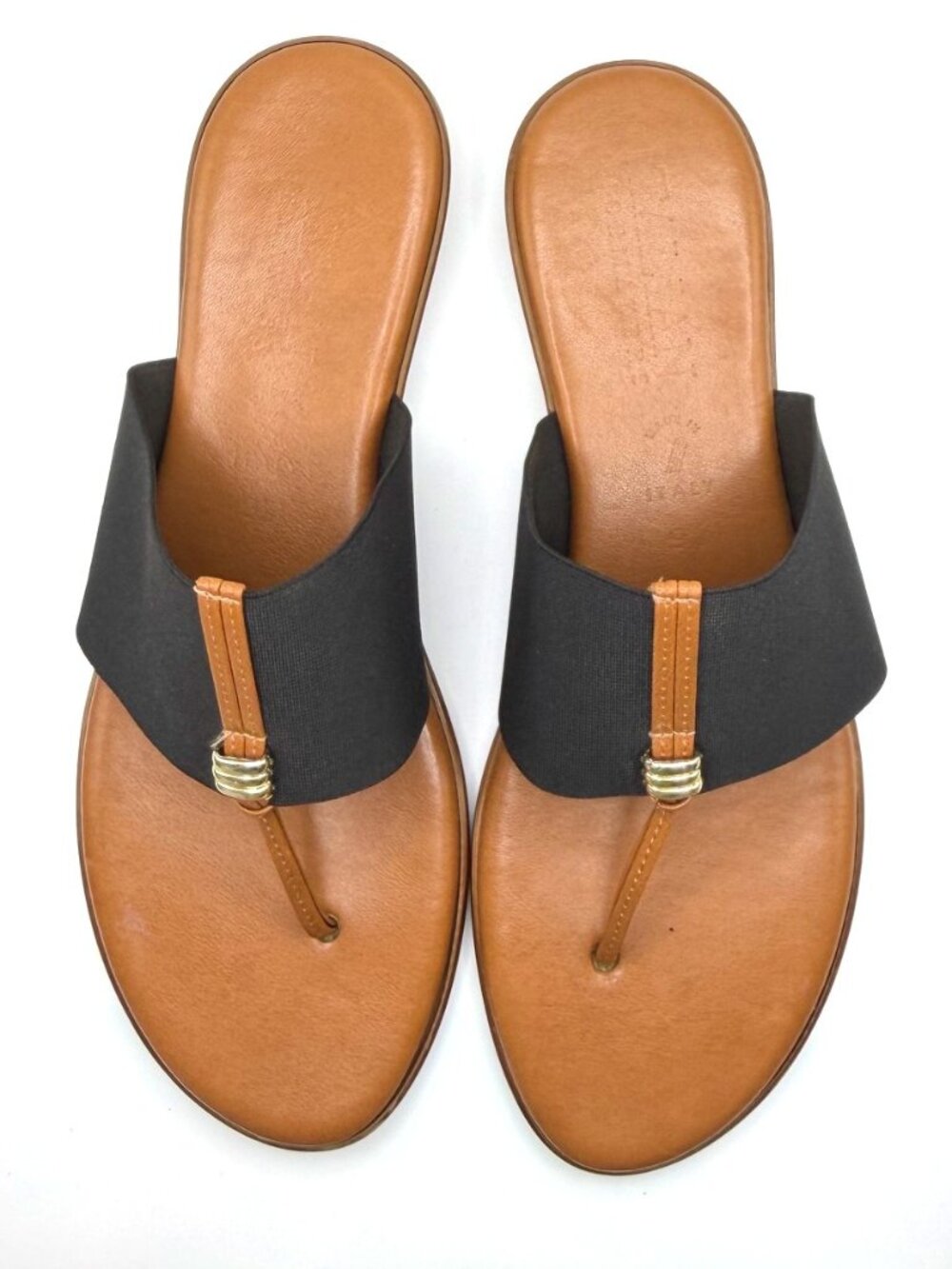 Italian Shoemakers Black Stretch Toe Post Sandals Low Heel